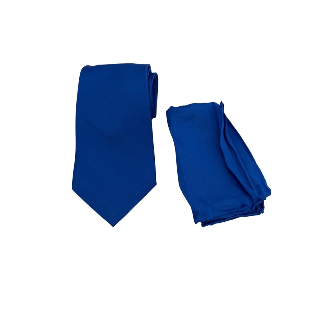 Steven Land Mens Royal Blue‎ Solid Necktie and Pocket Square Set NWTs(TG23)